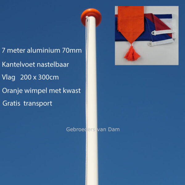 Geruïneerd fontein Array Vlaggenmast 6 meter 60mm met vlag en oranje wimpel - Gebroeders van Dam