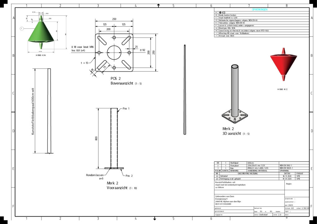 Kribbaken, radarreflectorpaal